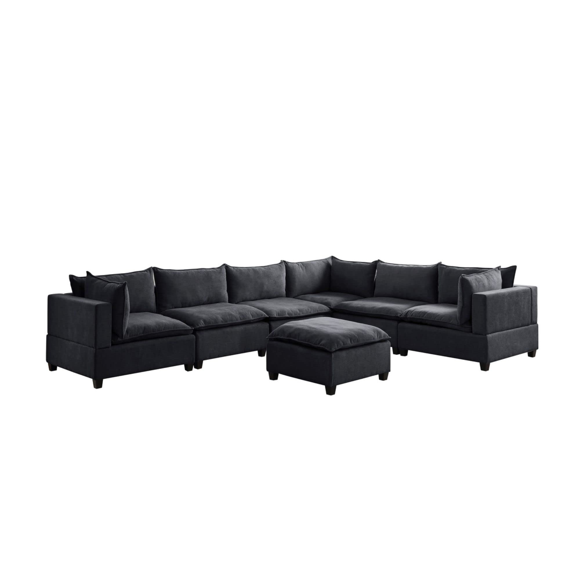Lilola Home Madison Dark Gray Fabric 7 Piece Modular Sectional Sofa with Ottoman